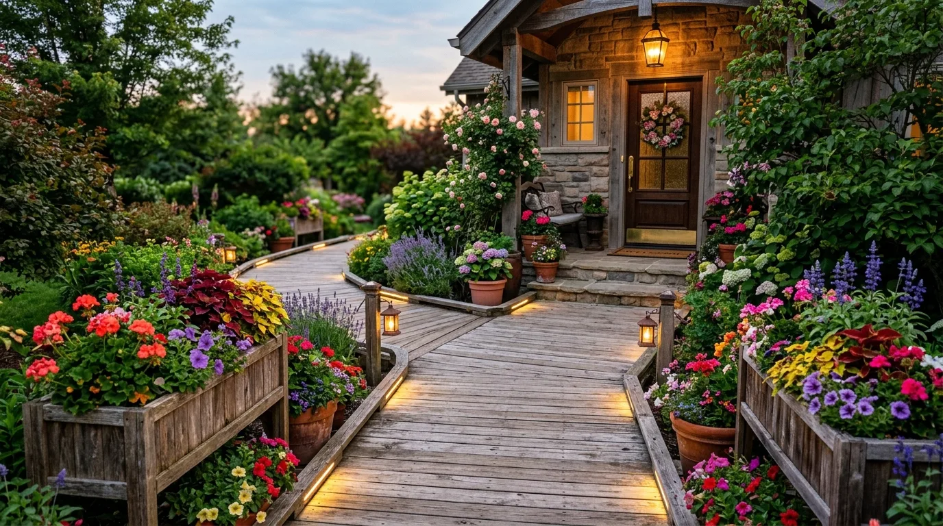 Path With Planters Near the Entrance